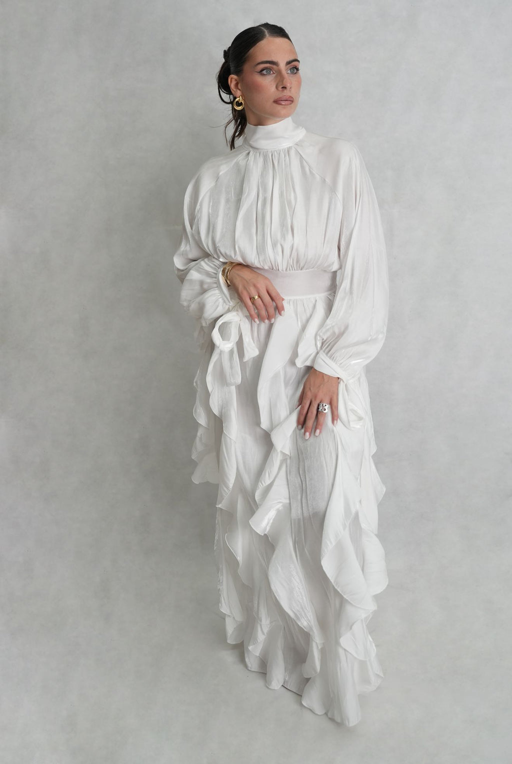 Maxi dress manica lunga Bianco