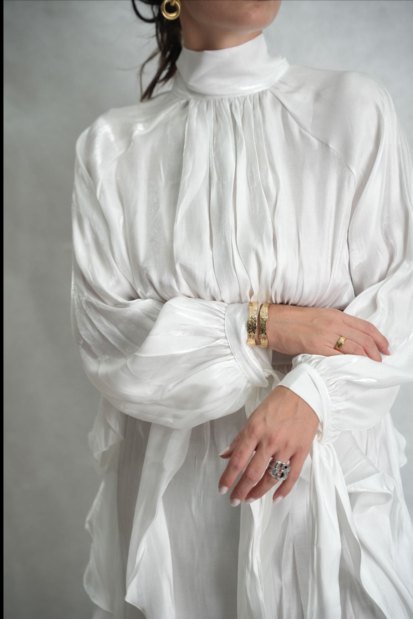 Maxi dress manica lunga Bianco