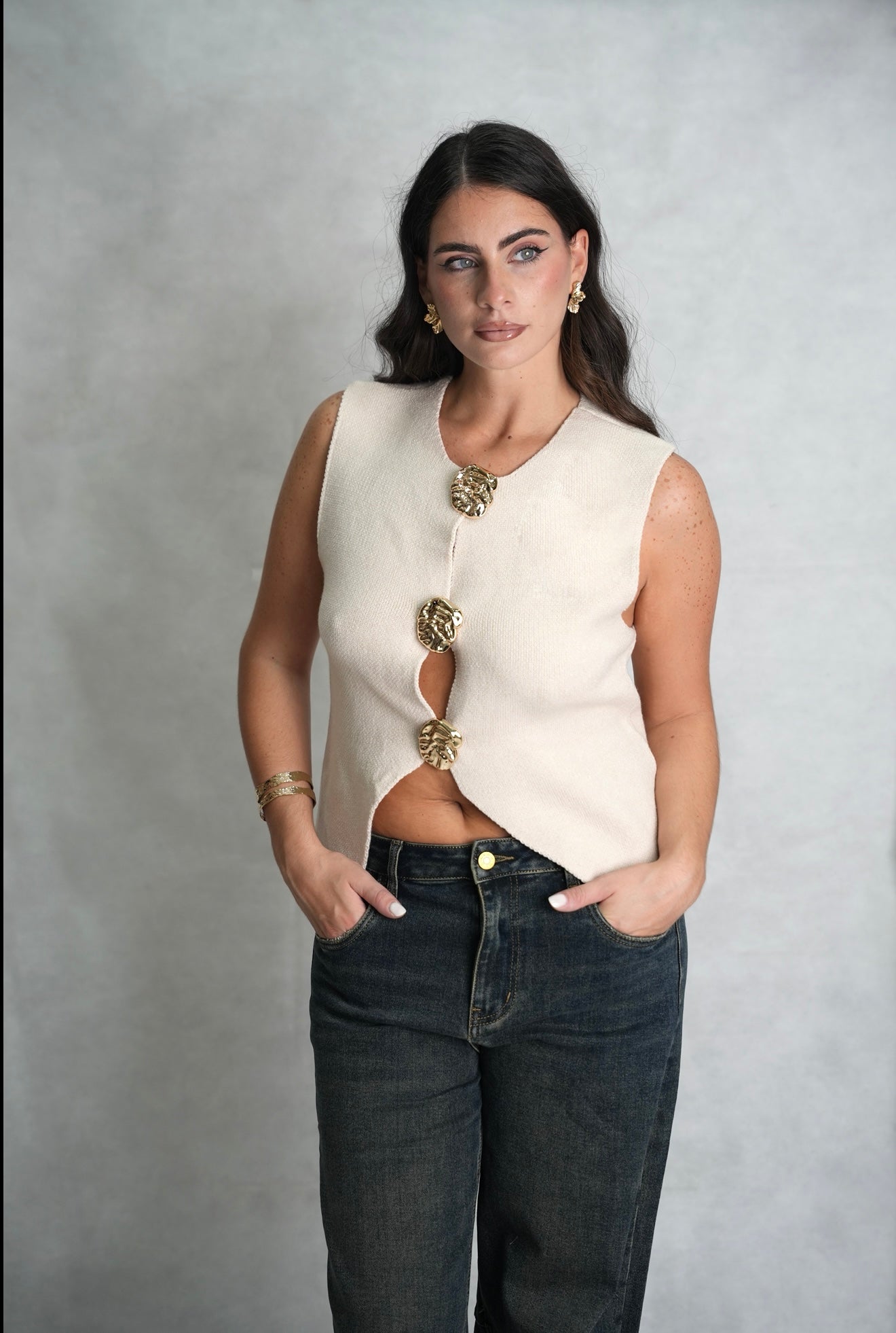 Gilet smanicato panna